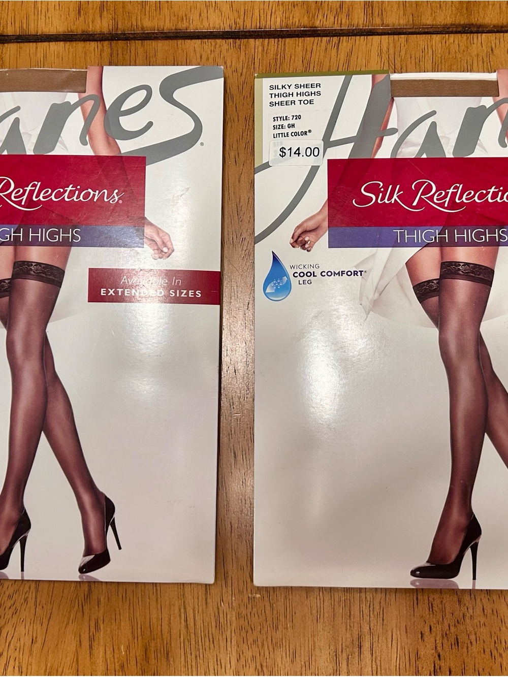 New Hanes Sheer Silk Reflections Thigh Highs - Black Size GH 2 Pair